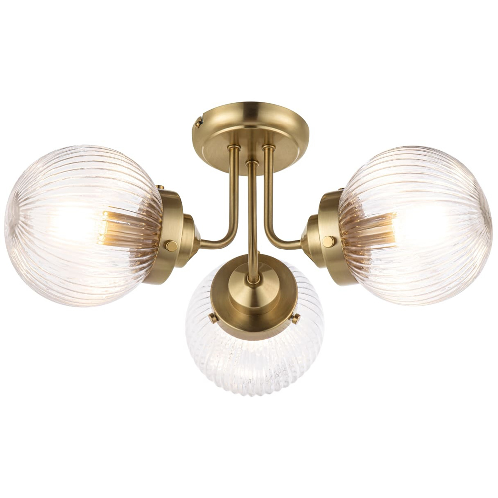 Cosylyte Finley Bathroom 3 Light Classic Ribbed Glass Brass Metal Base Side Ceiling Light Image 4