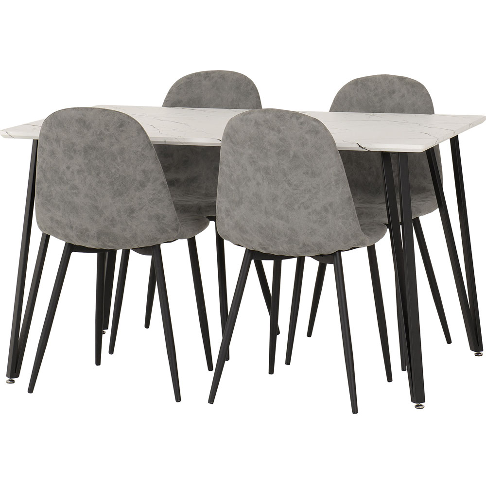 Seconique Marlow and Athens 4 Seater Dining Set White Marble and Grey PU Image 2