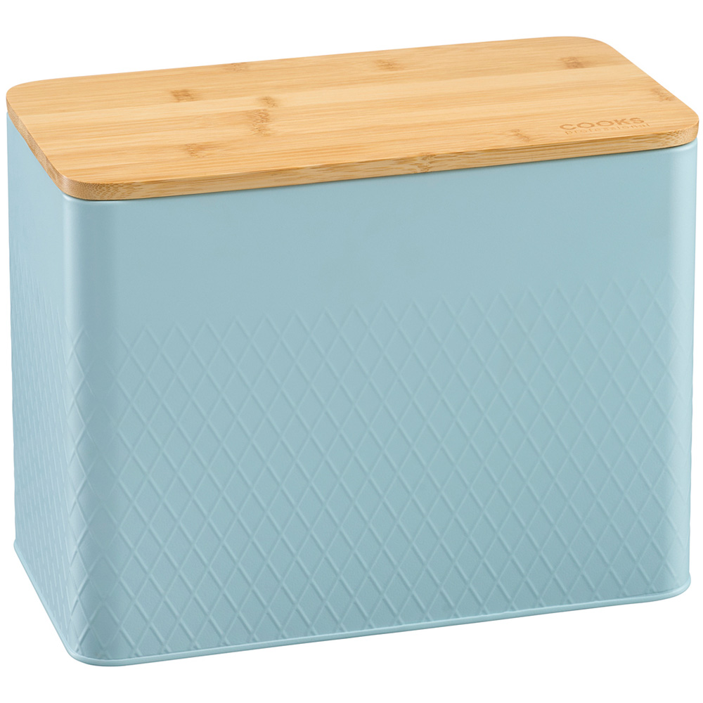 Cooks Professional Blue Diamond Pattern Bread Bin with Linen Bag and Bamboo Lid Image 3