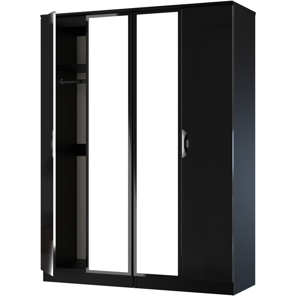 Crowndale Camden 4 Door Black Gloss and Black Mirror Wardrobe Ready Assembled Image 5