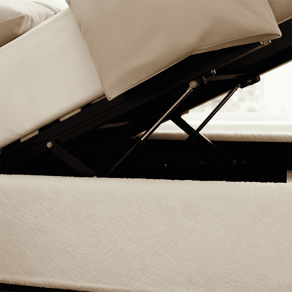 Home Source Alix King Size White Boucle Lift-Up Ottoman Bed with Fluted Headboard Image 3