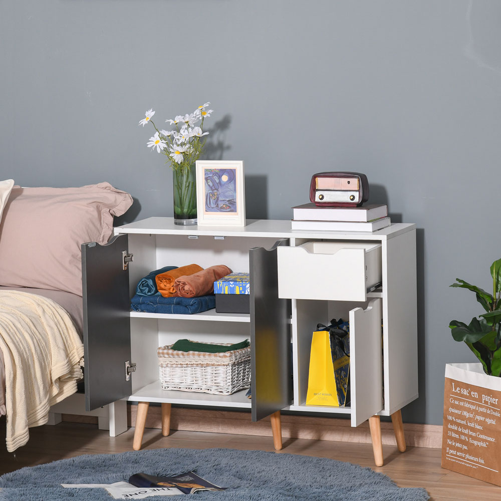 Portland 3 Door Single Drawer Grey and White Floor Standing Sideboard Image 6