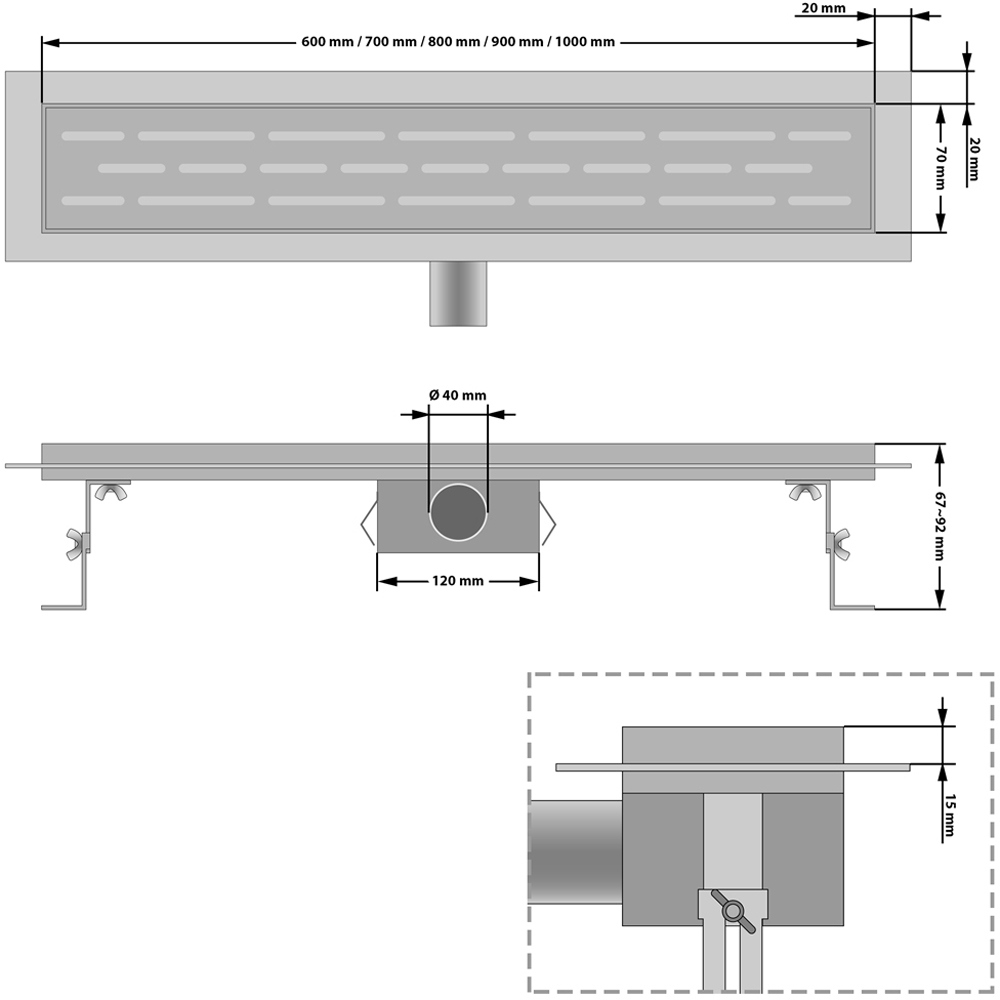tectake Stainless Steel Linear Shape Shower Drain with Odour Stop and Hair Strainer 100cm Image 7