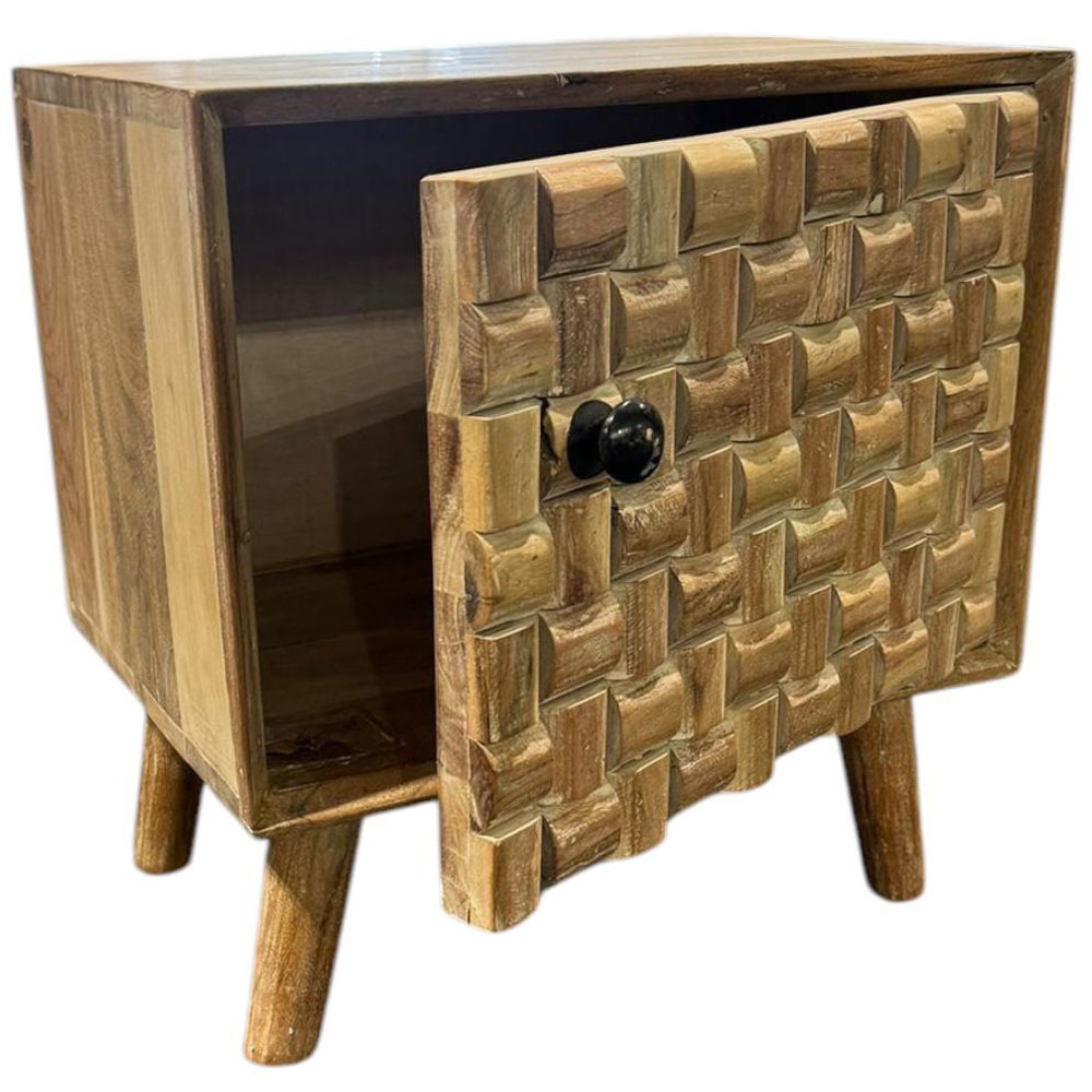 Acacia Home Single Door Brown Wooden Bedside Cabinet Image 2