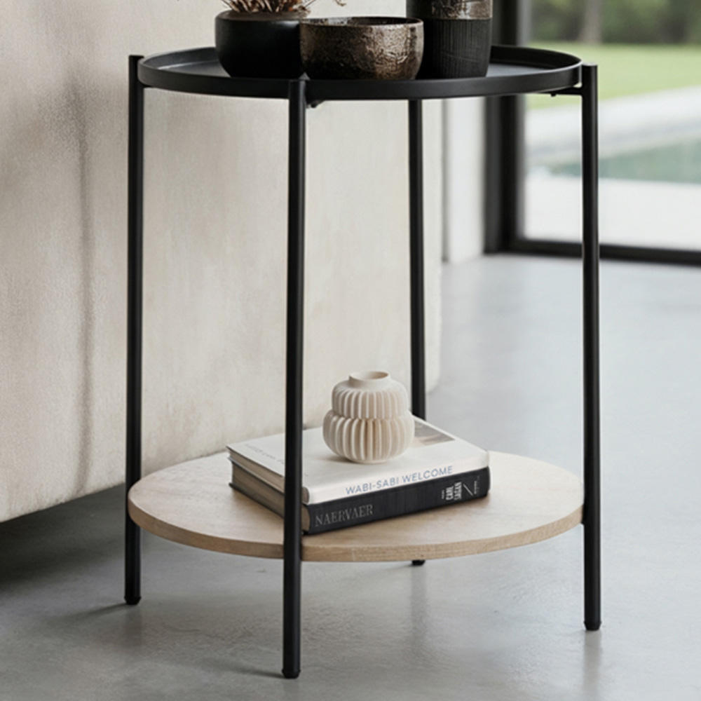 Tectake Sunderland Single Shelf Round Sonoma Oak Bedside Table Image 1