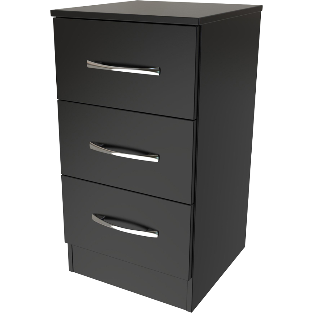Crowndale Avon 3 Drawer Black Matt Bedside Cabinet Ready Assembled Image 4