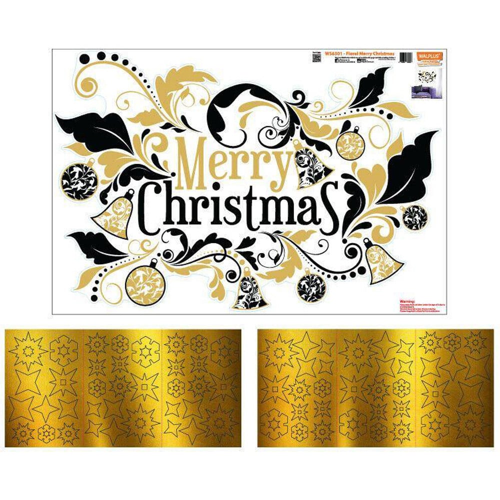Walplus Bright Merry Christmas with Golden Snowflakes Self Adhesive Wall Sticker 121 Piece Image 4