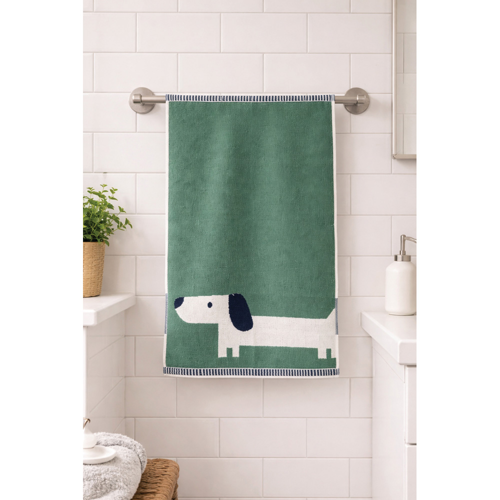 Bellissimo Home Cotton Green Sausage Dog Jacquard Hand Towel 2 Pack Image 2