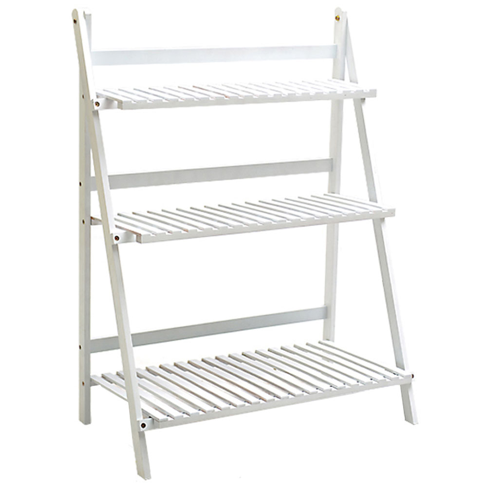Living and Home 3 Tier White Wooden Foldable Ladder Shelf Image 1