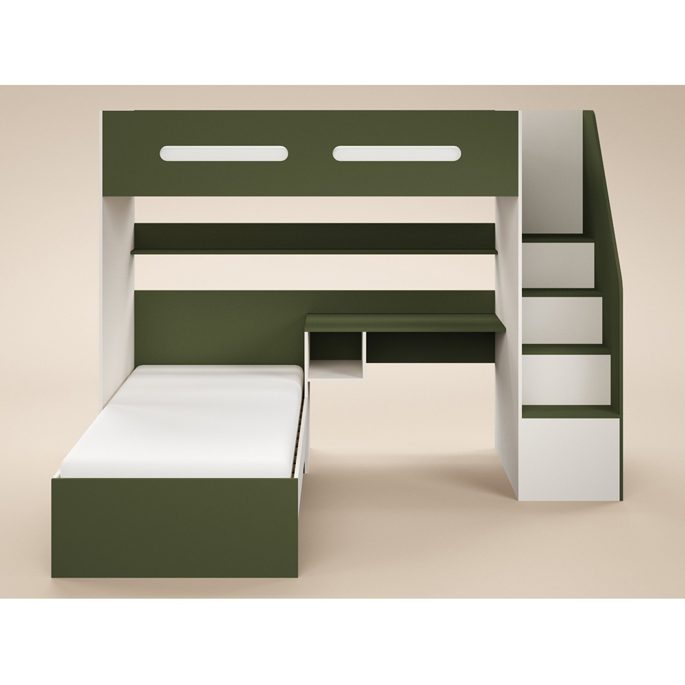 Flair Alpha Beige and Green LED Bunk Bed with Desk Image 3