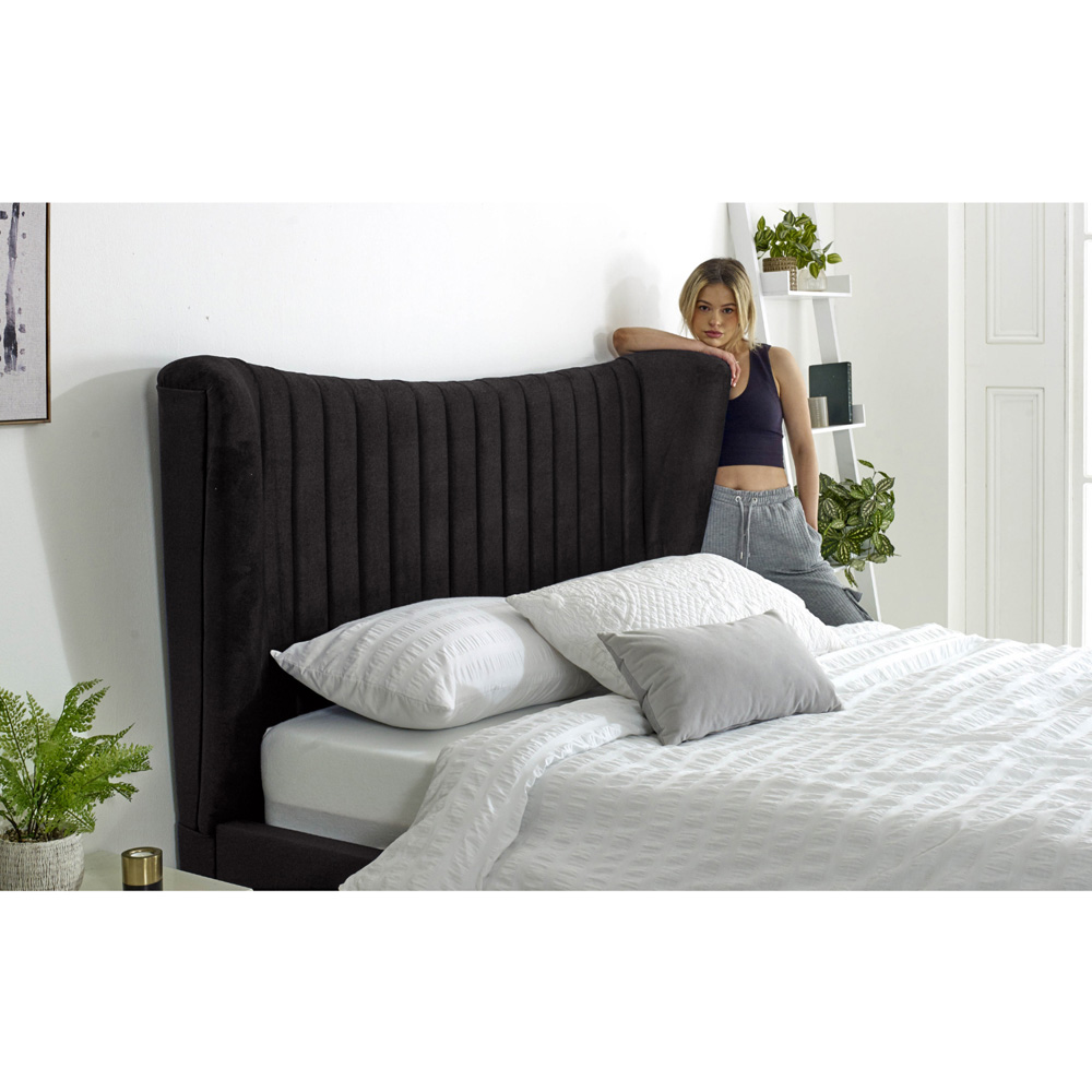 Eleganza Tatum Small Double Black Plush Velvet Bed Frame with Headboard Image 4