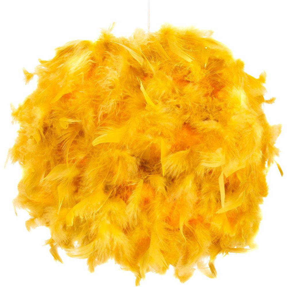 Happy Homewares Large Ochre Real Feather Decorated Pendant Shade Image 4