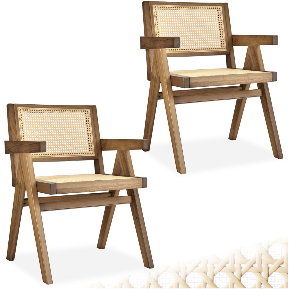 Tectake Lizzy Set of 2 Light Oak Rattan Backrest Dining Chair Image 2