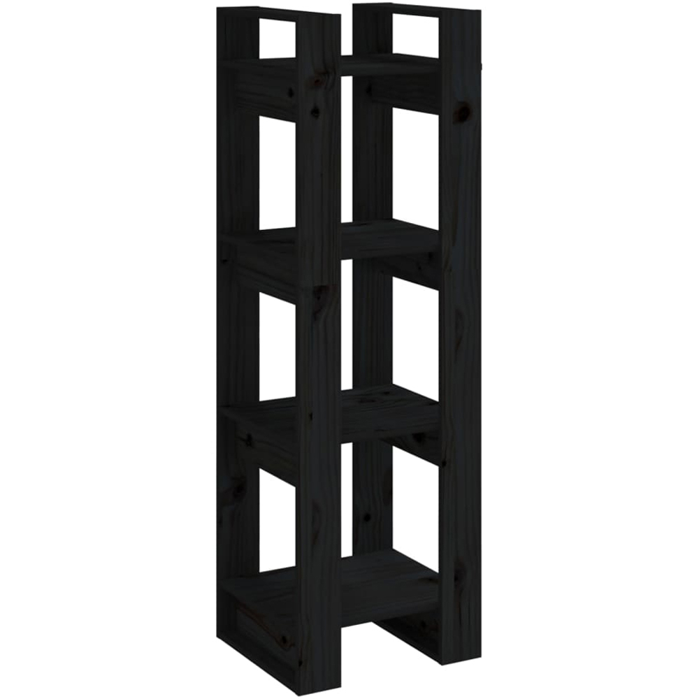 vidaXL 4 Shelf Black Solid Pine Wood Bookcase Image 2