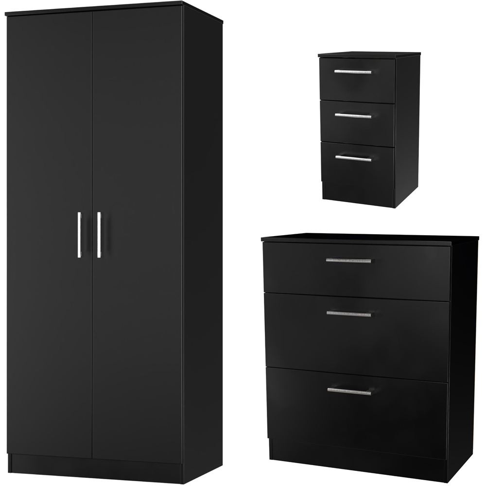 Crowndale Devon 3 Piece Black Matt Bedroom Furniture Set Image 2
