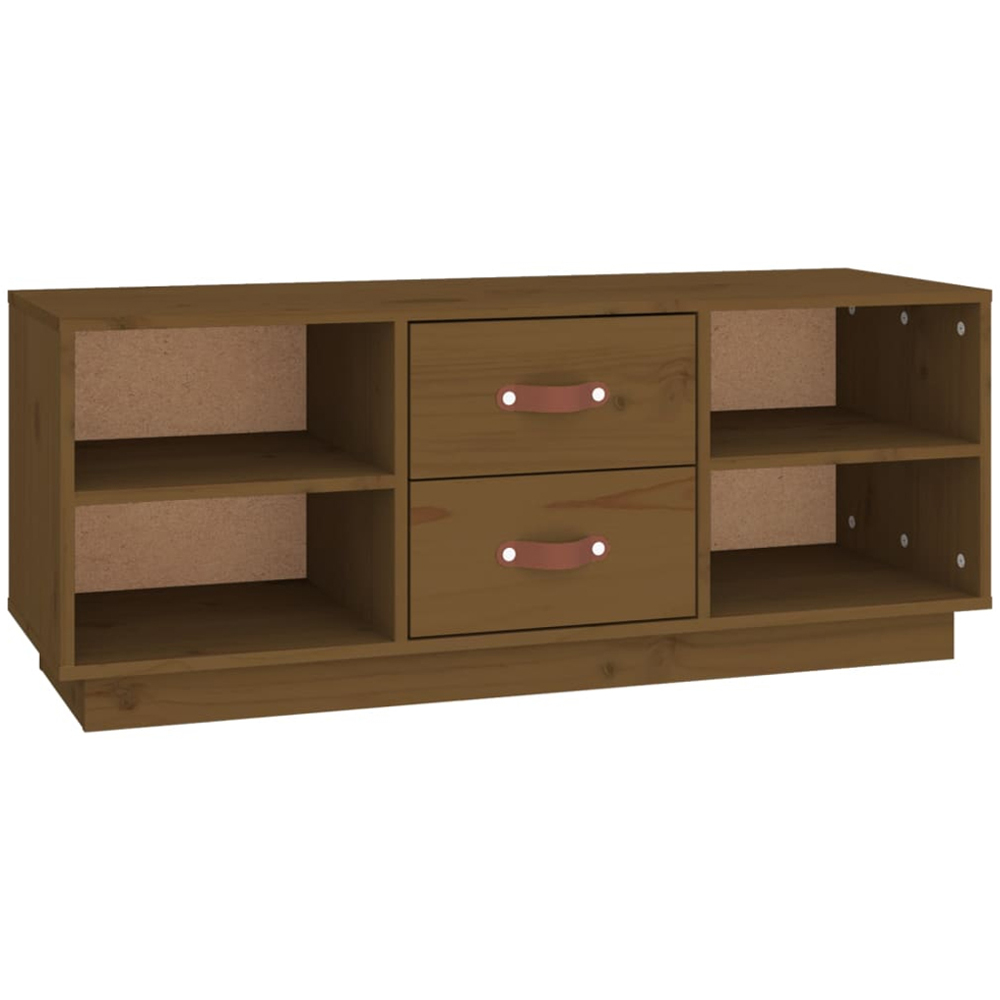 vidaXL 2 Drawer 4 Shelf Honey Brown Solid Pine Wood TV Cabinet Image 2