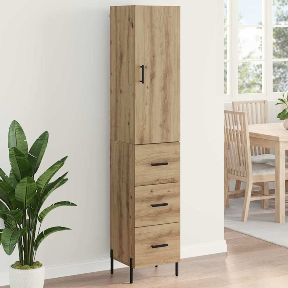 vidaXL Single Door 3 Drawer Artisan Oak Highboard Image 1