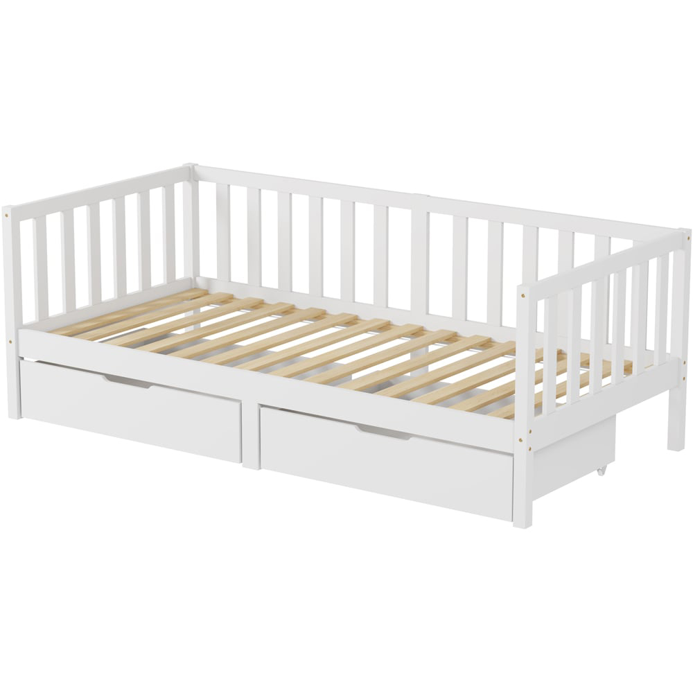 FurnitureHMD 2 Drawer White Pine Wood Kids Bed Frame Image 3