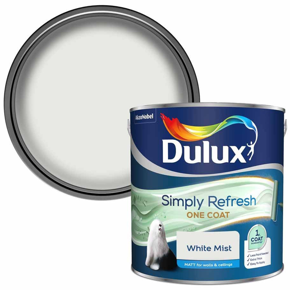 Dulux Simply Refresh Walls and Ceilings White Mist Matt One Coat Emulsion Paint 2.5L Image 1