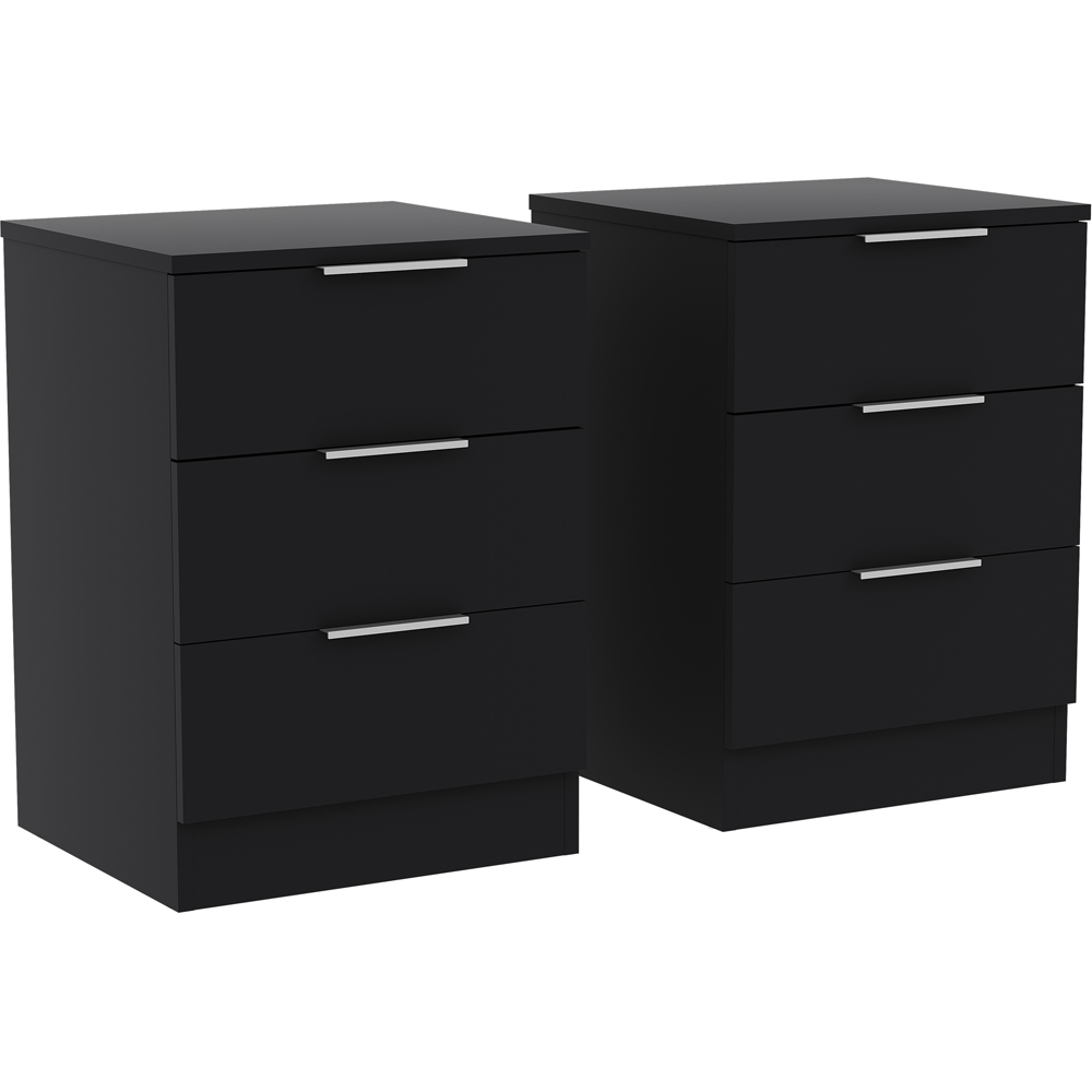 VIDA DESIGNS Trega 3 Drawer Black Bedside Cabinet Set of 2 Image 3
