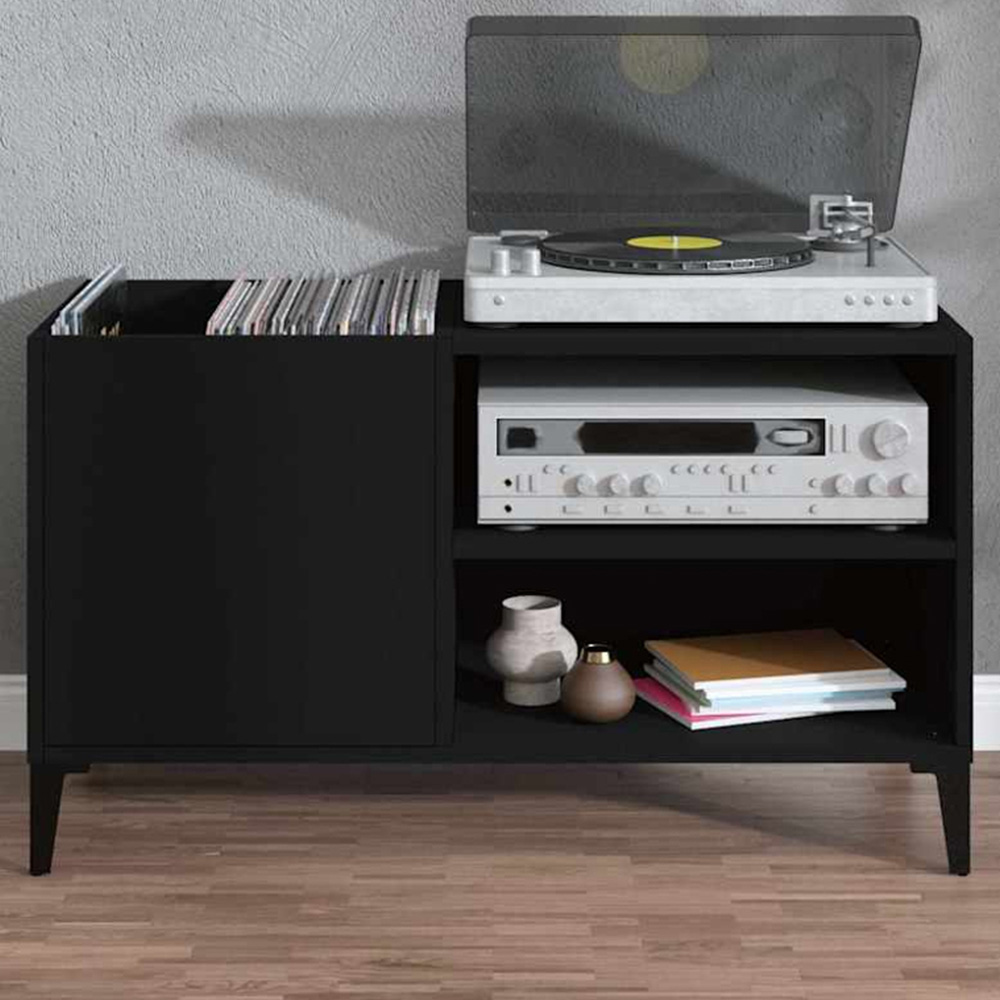 vidaXL 2 Shelf Black Record Cabinet Image 1