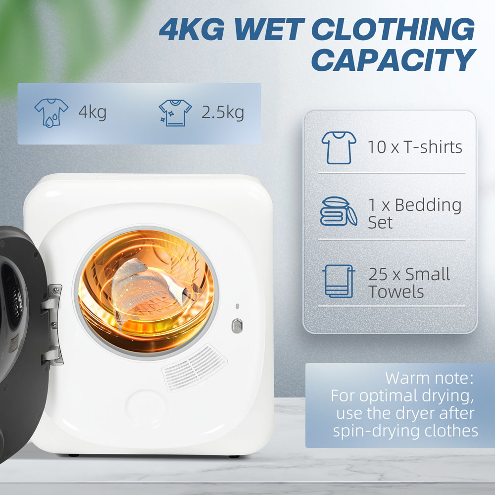 HOMCOM White Vented Tumble Dryer 800W 4kg Image 5