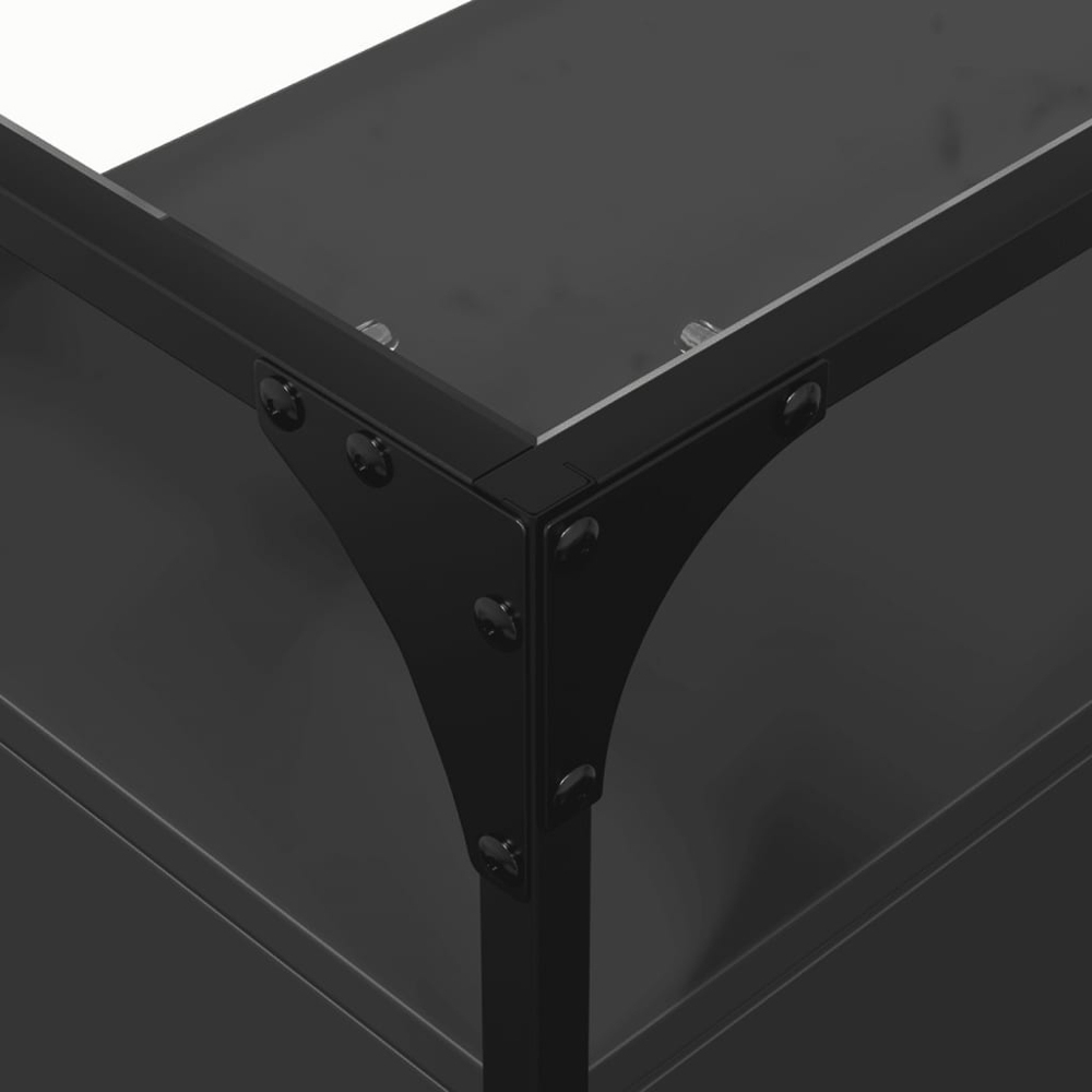 vidaXL 2 Door 3 Shelf Black Glass Top Oak Sideboard Image 7