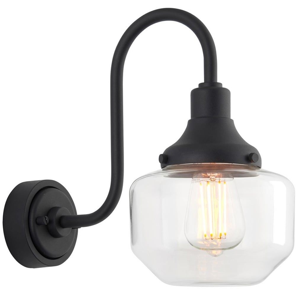 Merano Monza Matt Black Clear Glass Outdoor Dome Wall Lamp Image 3