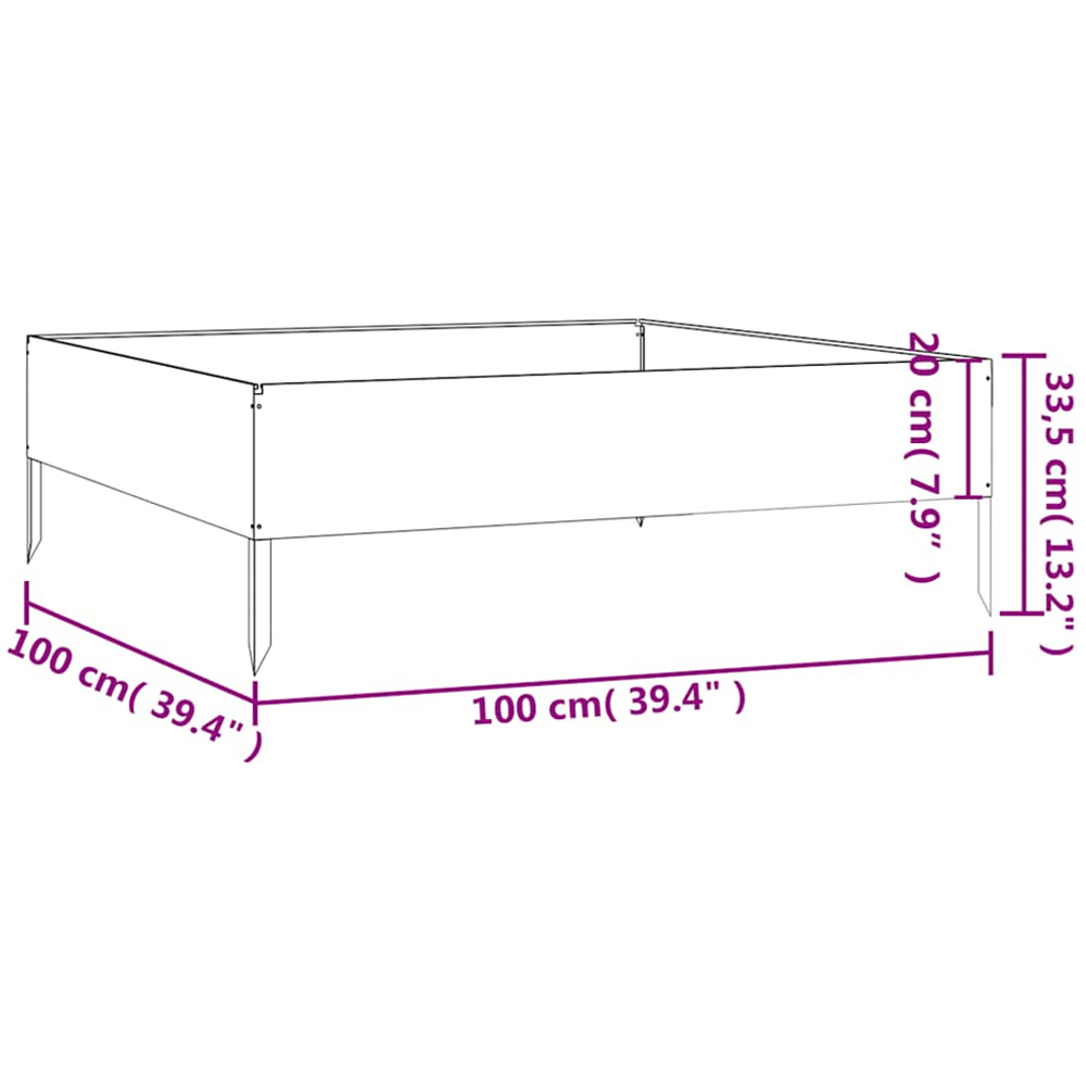 vidaXL Brown Corten Steel Raised Garden Bed 100 x 100 x 33.5cm Image 8