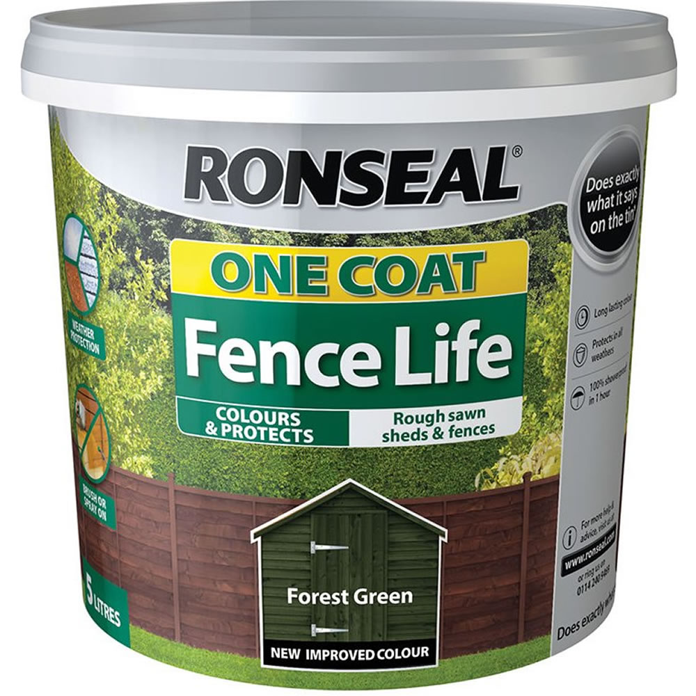 Ronseal One Coat Fence Life Forest Green Exterior Wood Paint 5L Image 3