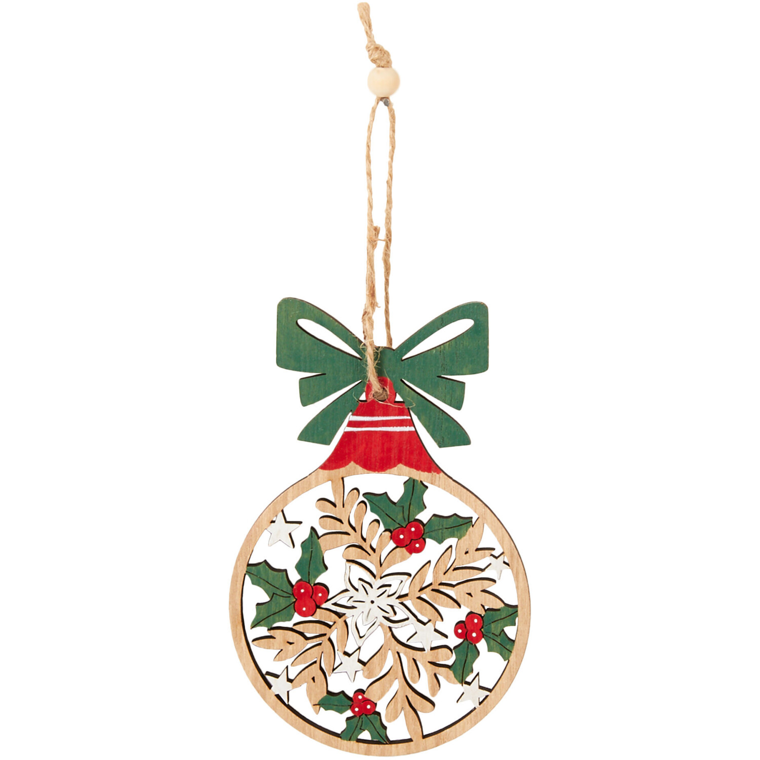 Wooden Bauble Bow Decoration Image 2