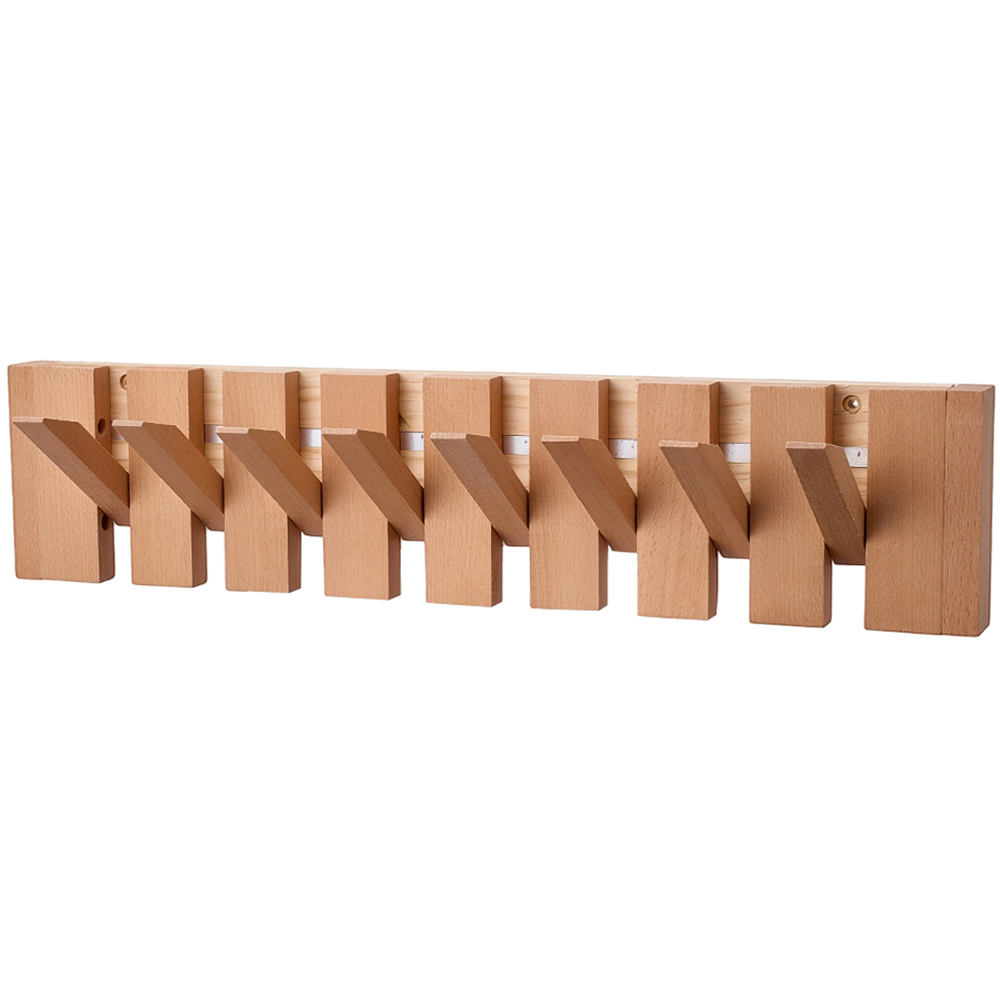Living and Home Natural Wall-Mounted Coat Rack with 8 Flip-Down Hooks Image 1