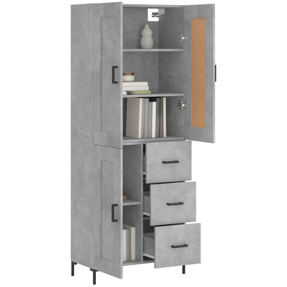 vidaXL 3 Door 3 Drawer Concrete Grey Highboard with Black Legs and Handles Image 3
