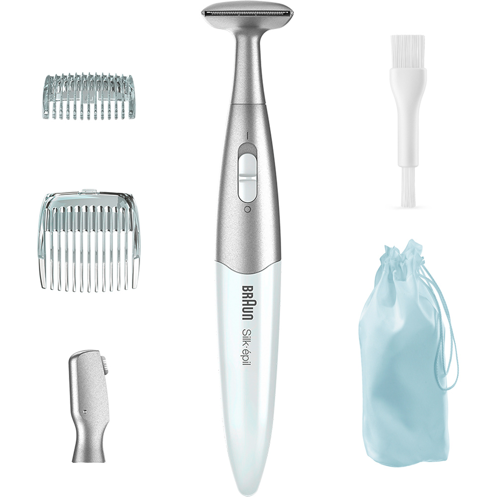 Braun Silk-épil White Cordless Bikini Trimmer with Pouch and Cleaning Brush Image 4