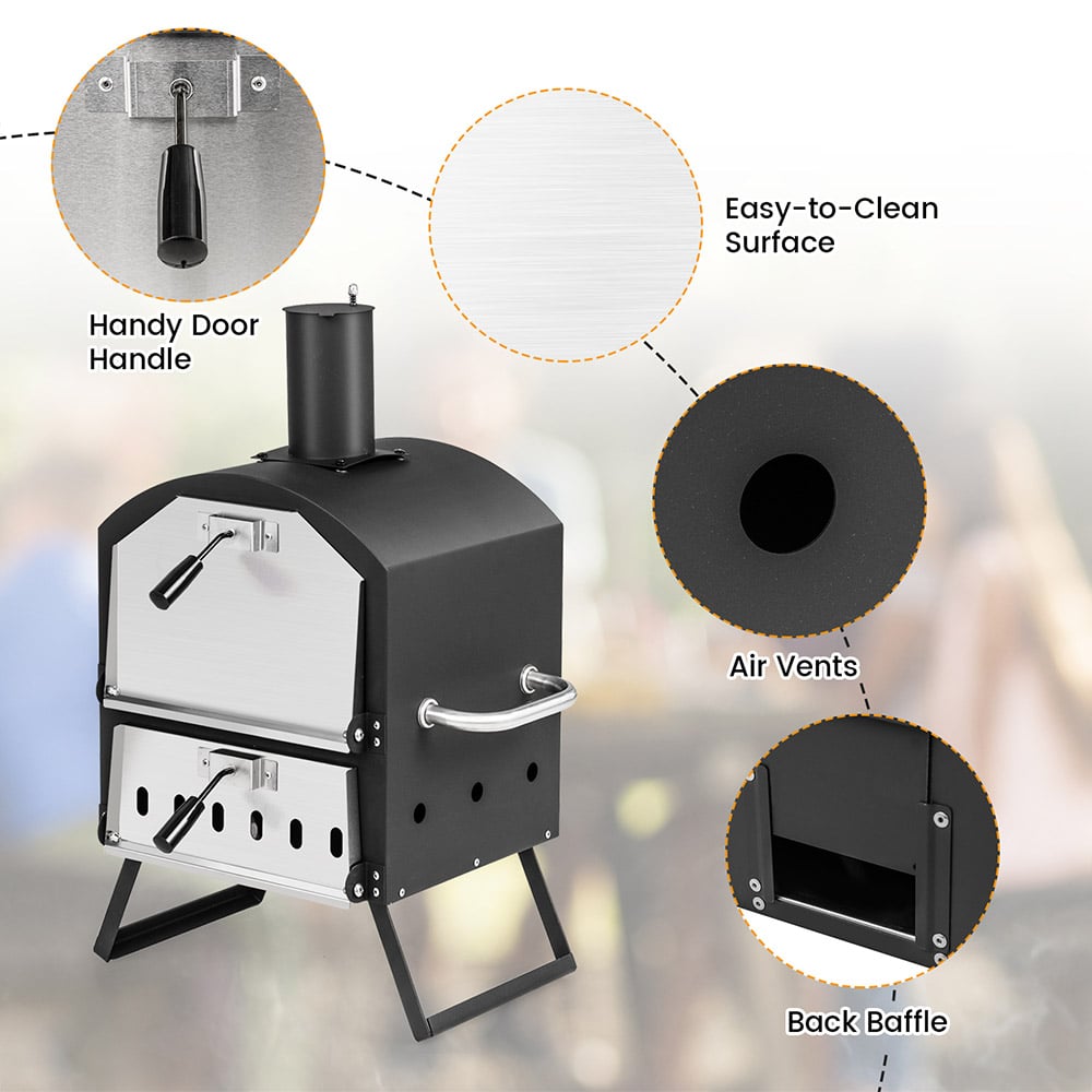 Costway Black Outdoor Pizza Oven with Waterproof Cover Image 7