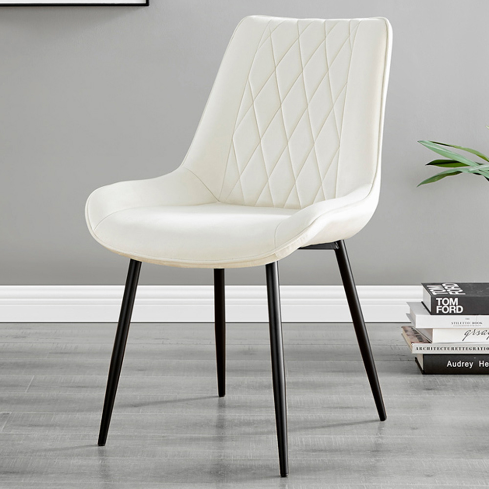 Furniturebox Cesano Set of 2 Cream and Black Velvet Dining Chair Image 1