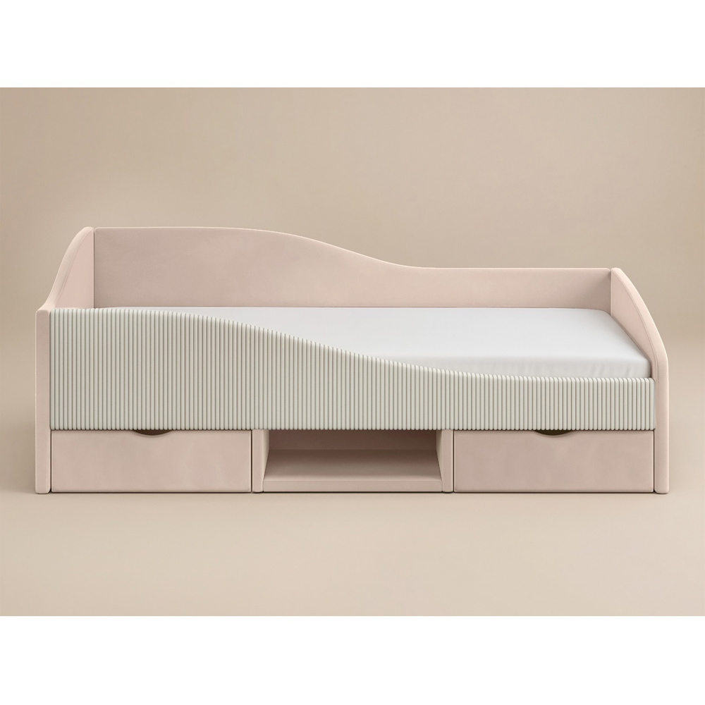 Flair Aubrey Pink Velvet Storage Low Sleeper Bed with Beige Cord Image 3