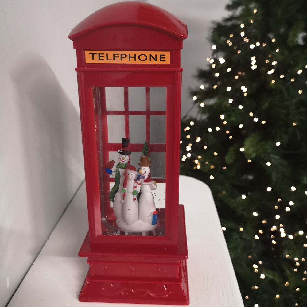 Samuel Alexander Telephone Box with Snowman Scene Water Spinner Christmas Decoration 26.5cm Image 2