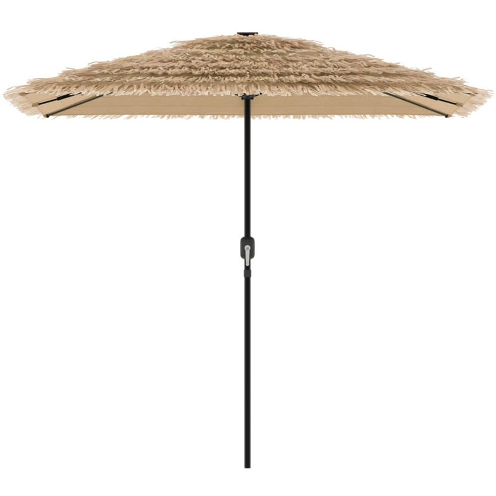 vidaXL Brown LED Light Straw Top Garden Parasol with Steel Pole 2.4m Image 3