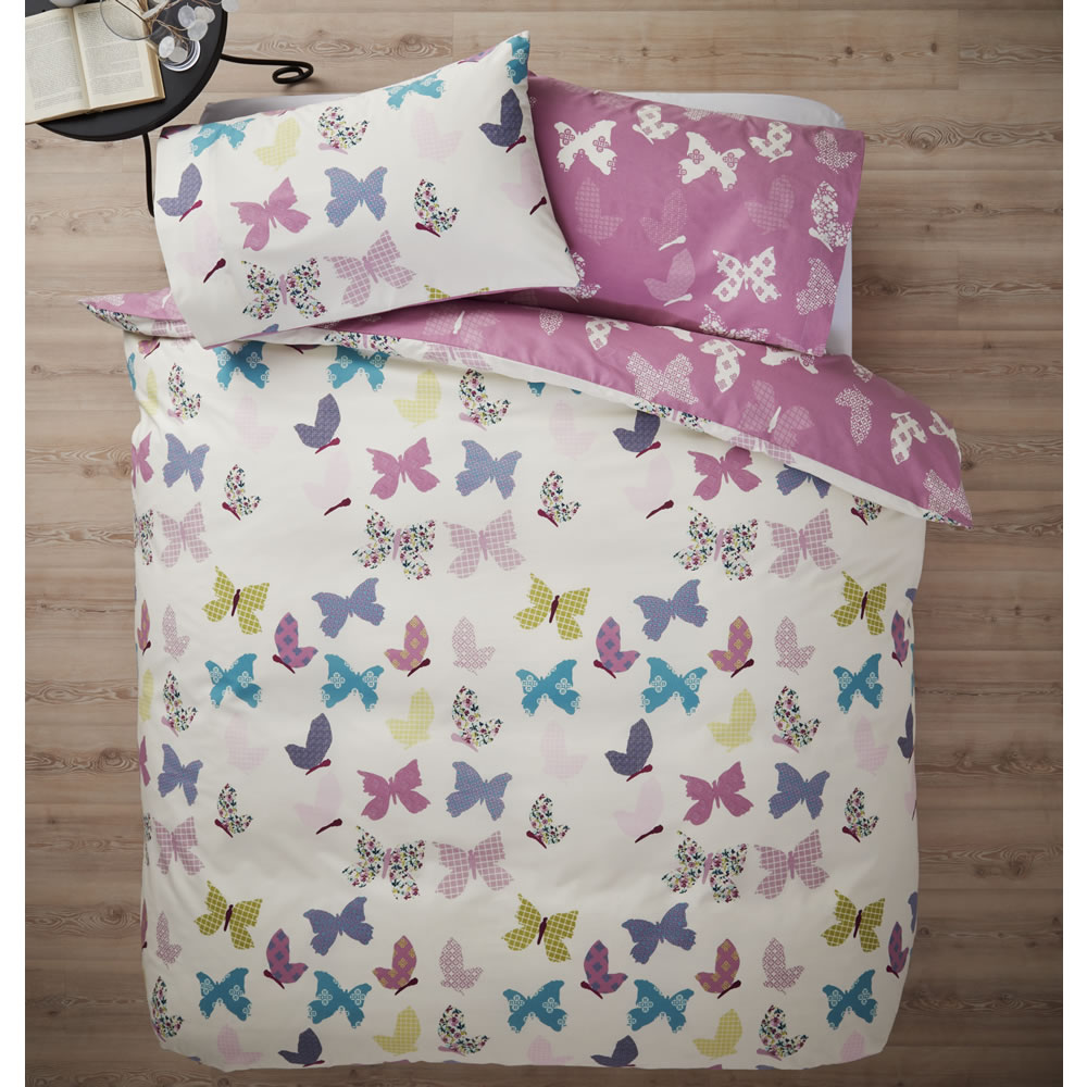 Wilko Pink Textured Butterfly Double Duvet Set Image 3