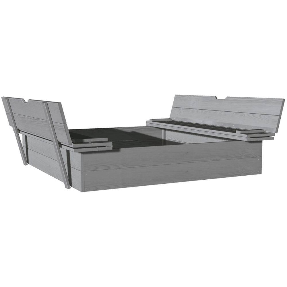 Soulet Kids Grey Wooden Sand Pit with 2 Foldable Benches and Ground Sheet Image 5