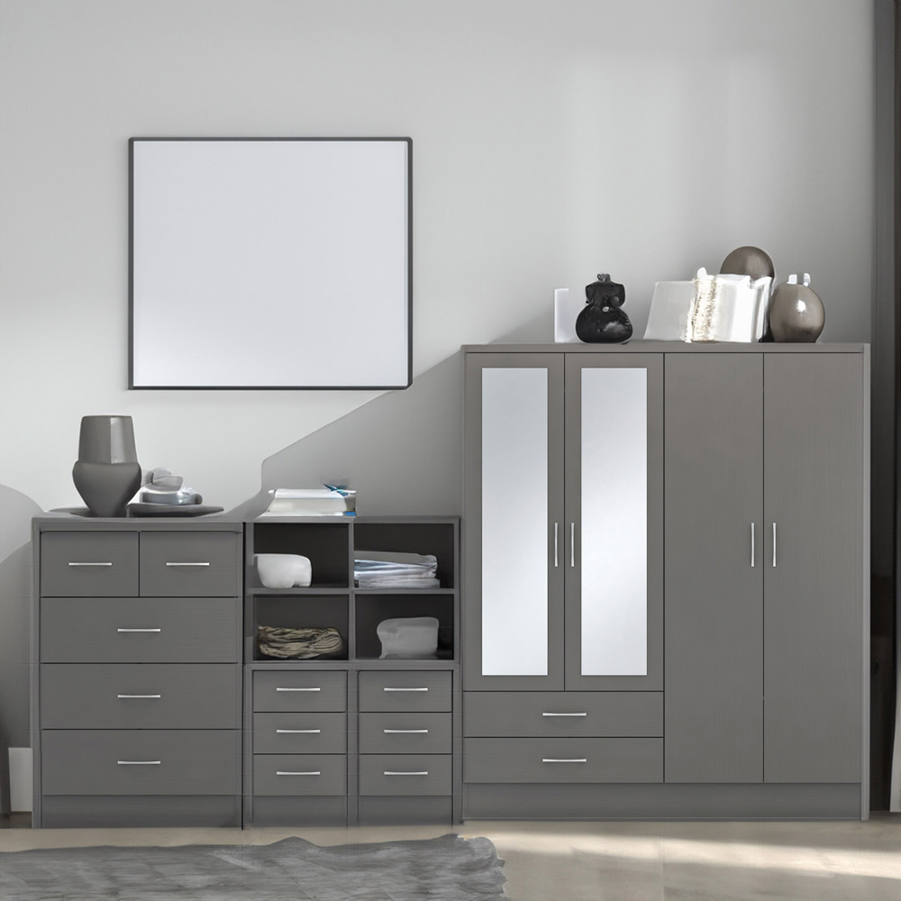 Seconique Nevada 3D Effect Grey 4 Piece Bedroom Furniture Set Image 1