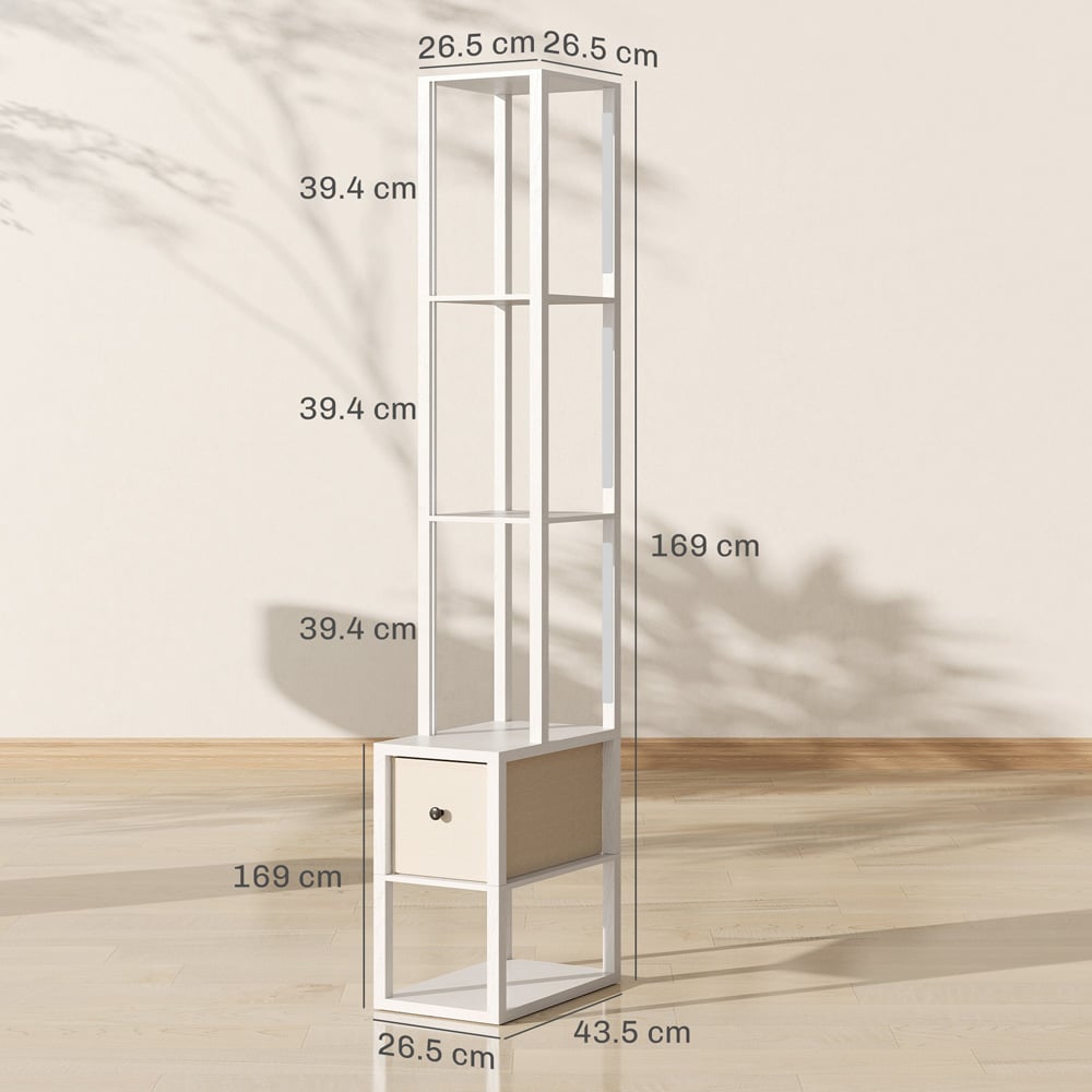 HOMCOM Single Drawer 4 Shelf White LED Floor Lamp Image 9
