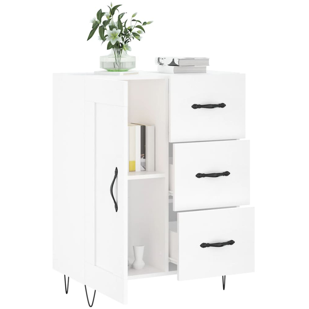 vidaXL Single Door 3 Drawer White Sideboard Image 4