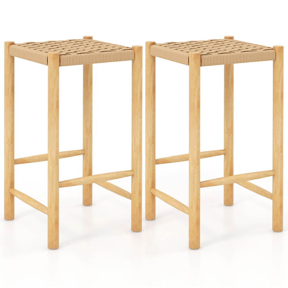 Costway Woven Paper Rubberwood Frame Dining Stool Set of 2 Image 2