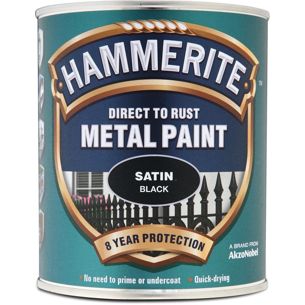 Hammerite Direct to Rust Black Satin Exterior Metal Paint 750ml Image 2