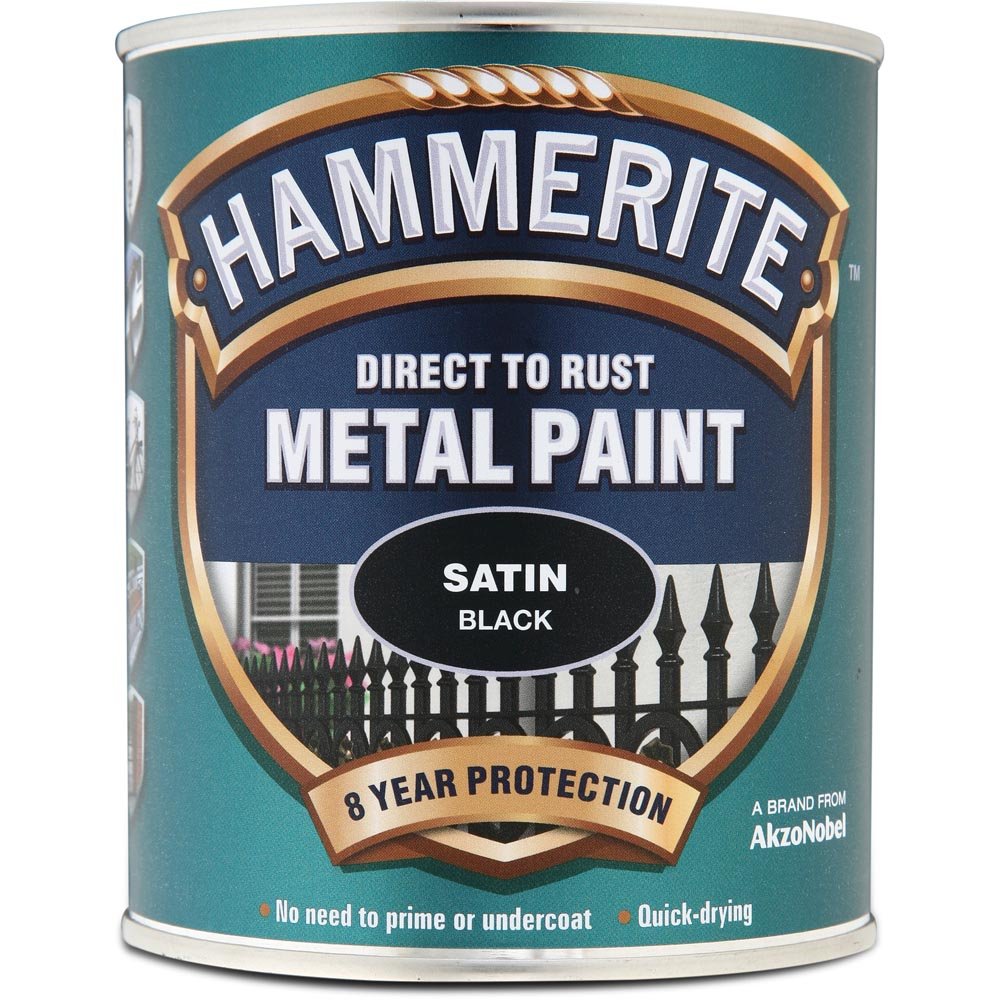 Hammerite Satin Black Direct to Rust Metal Exterior Paint 750ml Image 2