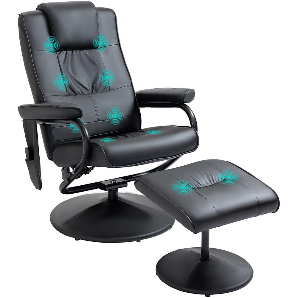 Portland Black PU Leather Massage Manual Recliner Chair with Ottoman Image 2