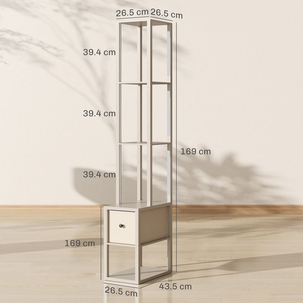 HOMCOM Single Drawer 4 Shelf Oak LED Floor Lamp Image 9