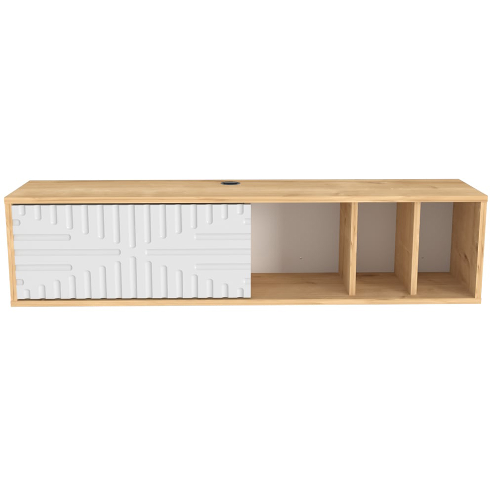 Decorotika Single Door 3 Shelf Sapphire Oak and White Floating TV Unit Image 3